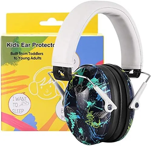 prohear 032 kids ear protection safety ear muffs nrr 25db noise reduction childrens earmuffs adjustable headband hearing protectors for sports events concerts racing airports graffiti pattern