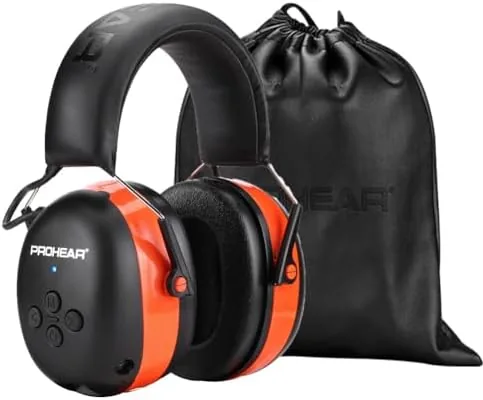 prohear 037 bluetooth 60 hearing protection headphones with rechargeable 1100mah battery 30db snr safety noise reduction ear muffs with 120h playtime for mowing workshops snowblowing orange